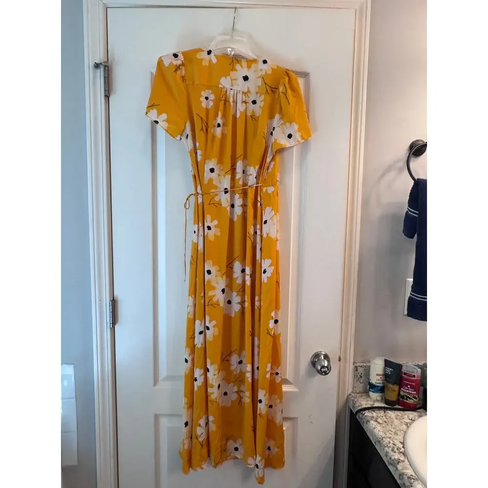Madewell Floral Wrap Maxi Dress S Mustard Yellow Cottagecore Boho - Picture 7 of 7